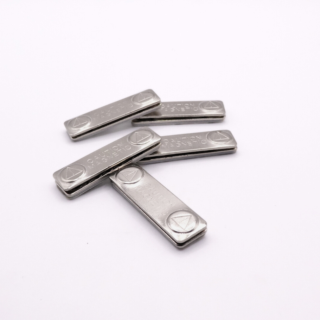 L45x15x4mm (2 Magnets) Rectangle Steel Badge (Pack of 5)