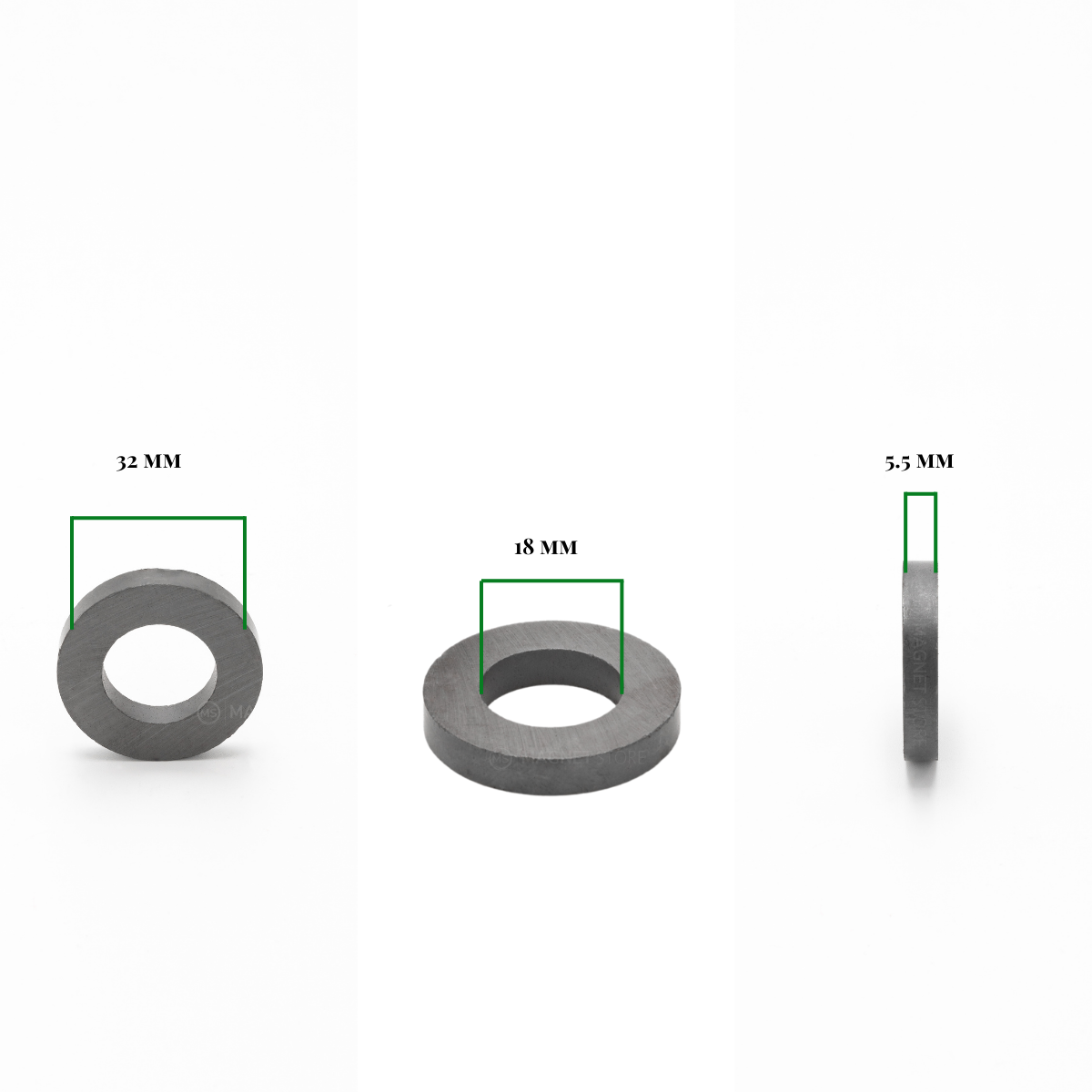 Od32xId18X5.5mm Y30BH Uncoated Ferrite Ring Magnets (Pack of 10)