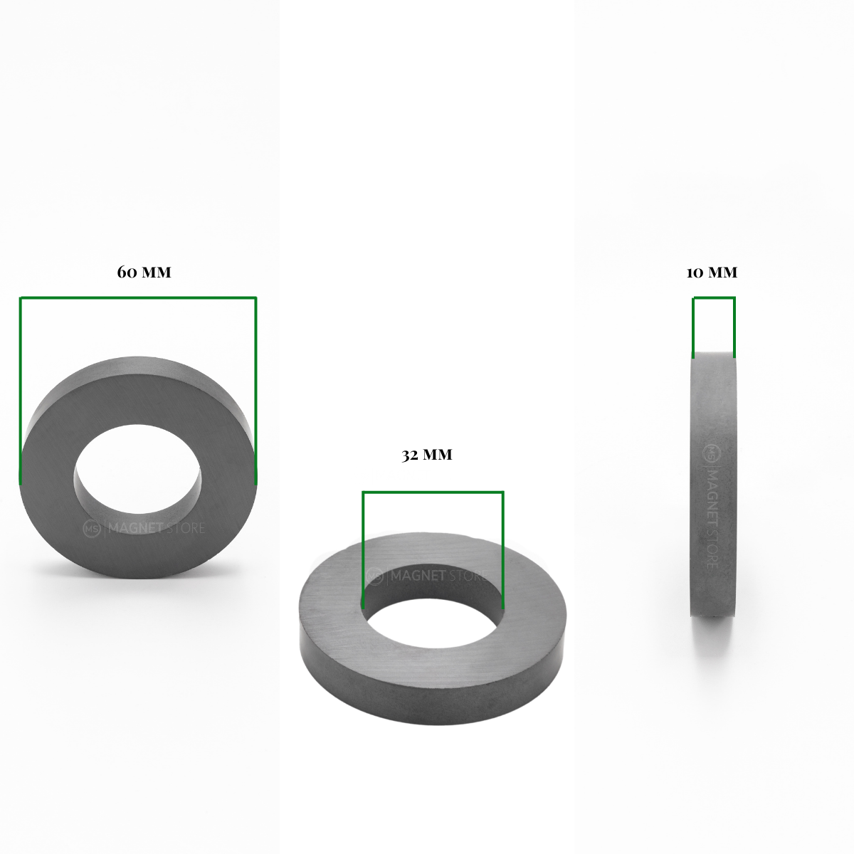 Od60xId32X10mm Y30BH Uncoated Ferrite Ring Magnets (Pack of 2)